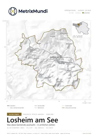 Deckblatt des Gemeinderadars Losheim am See mit Gemeindekarte, Ortsteilen und Lage im Saarland